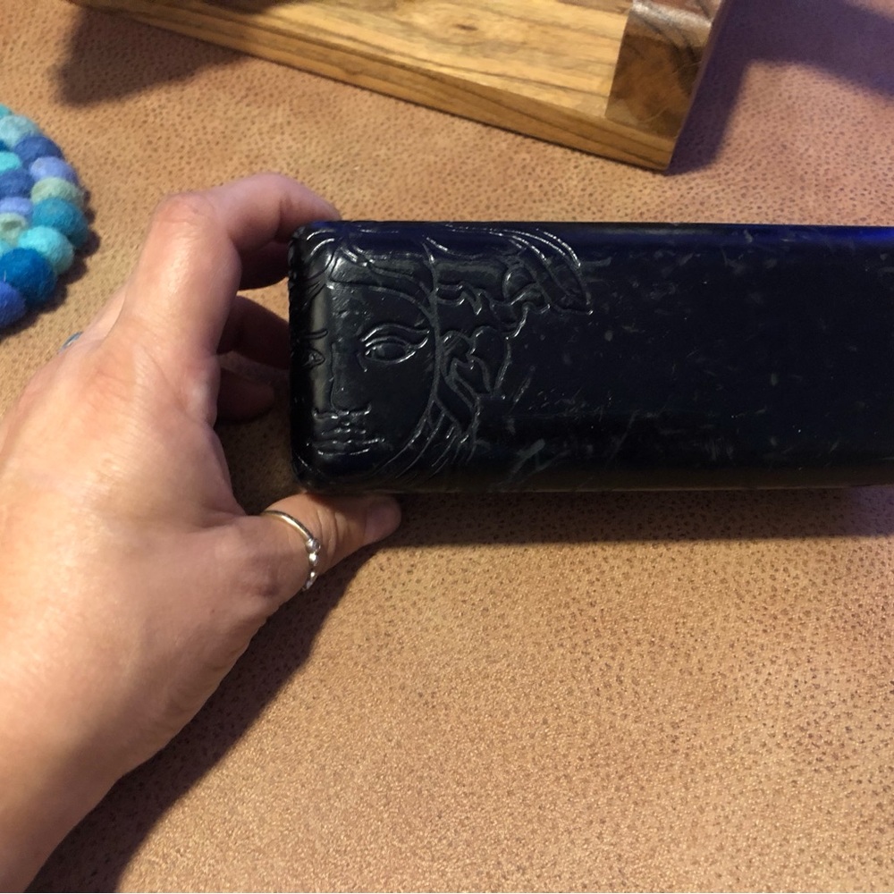 Embossed Vintage Versace Black Rectangular Eyeglass Case